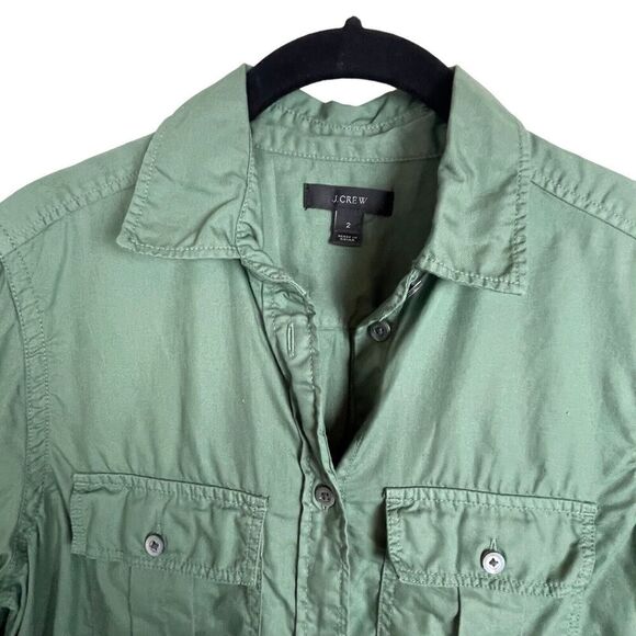 J. Crew Shirt Top Women's size 2 Olive Green Long Sleeve - Picture 2 of 5